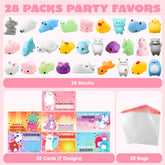 JOYIN 28-Pack Valentine's Day Mochi Squishy Toys Stress Relief Gift Cards for Kids