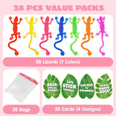 JOYIN 28 Pack Valentine's Day Sticky Lizards with Cards for Kids - 7 Colors & 4 Card Designs