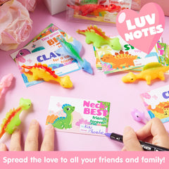 JOYIN 28-Piece Valentine's Day Slingshot Dinosaur Toys with Cards