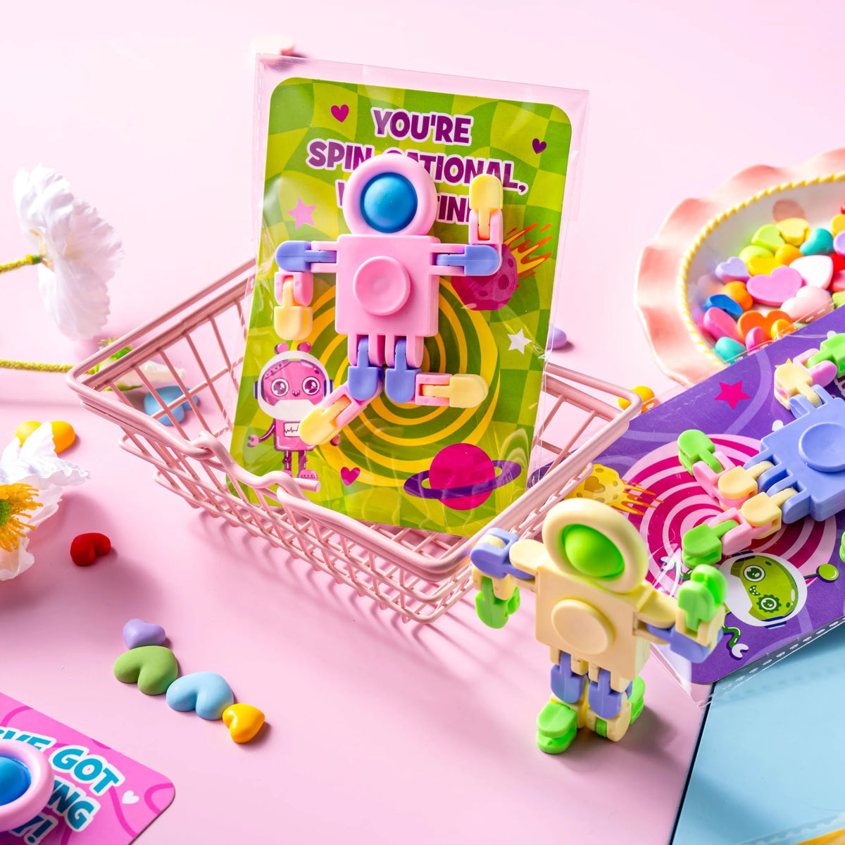 JOYIN 30-Pack Valentine's Day Pastel Robot Fidget Spinners with Cards