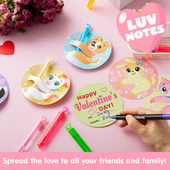 JOYIN 32 Pcs Valentine's Day Mini Bubble Wands with Animal Themed Cards