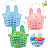 JOYIN 3-Pack Easter Plastic Baskets with Bunny Ears and Shredded Paper Grass