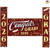 3Pcs Maroon & Gold Satin Graduation Backdrop Banners Class of 2026 Party Decor