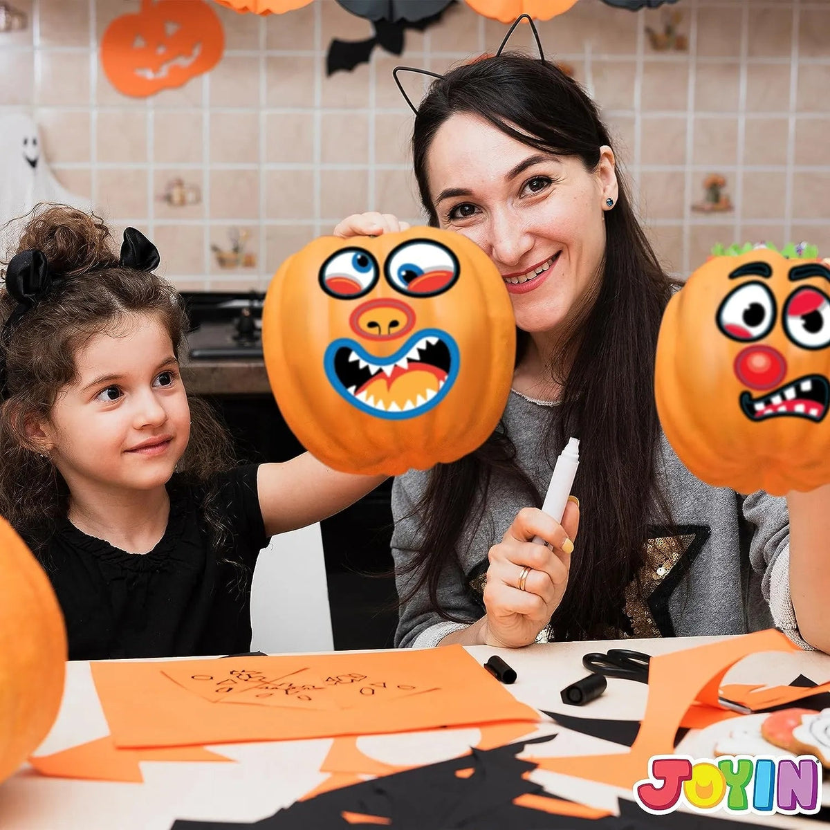 JOYIN 52-Pack Halloween Pumpkin Face Stickers for Party Decorations