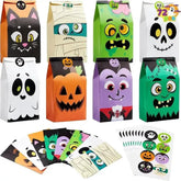 72PCS Halloween Treat Bags - 6 Styles Trick or Treat Paper Bags with Stickers, Halloween Goodie Bags for Kids