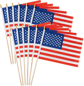 JOYIN Patriotic 11" x 8" Fabric USA Flags with Wooden Poles - 12 Pack