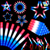 JOYIN Patriotic Red, White & Blue LED Foam Sticks with 3 Light Modes - 12 Pack
