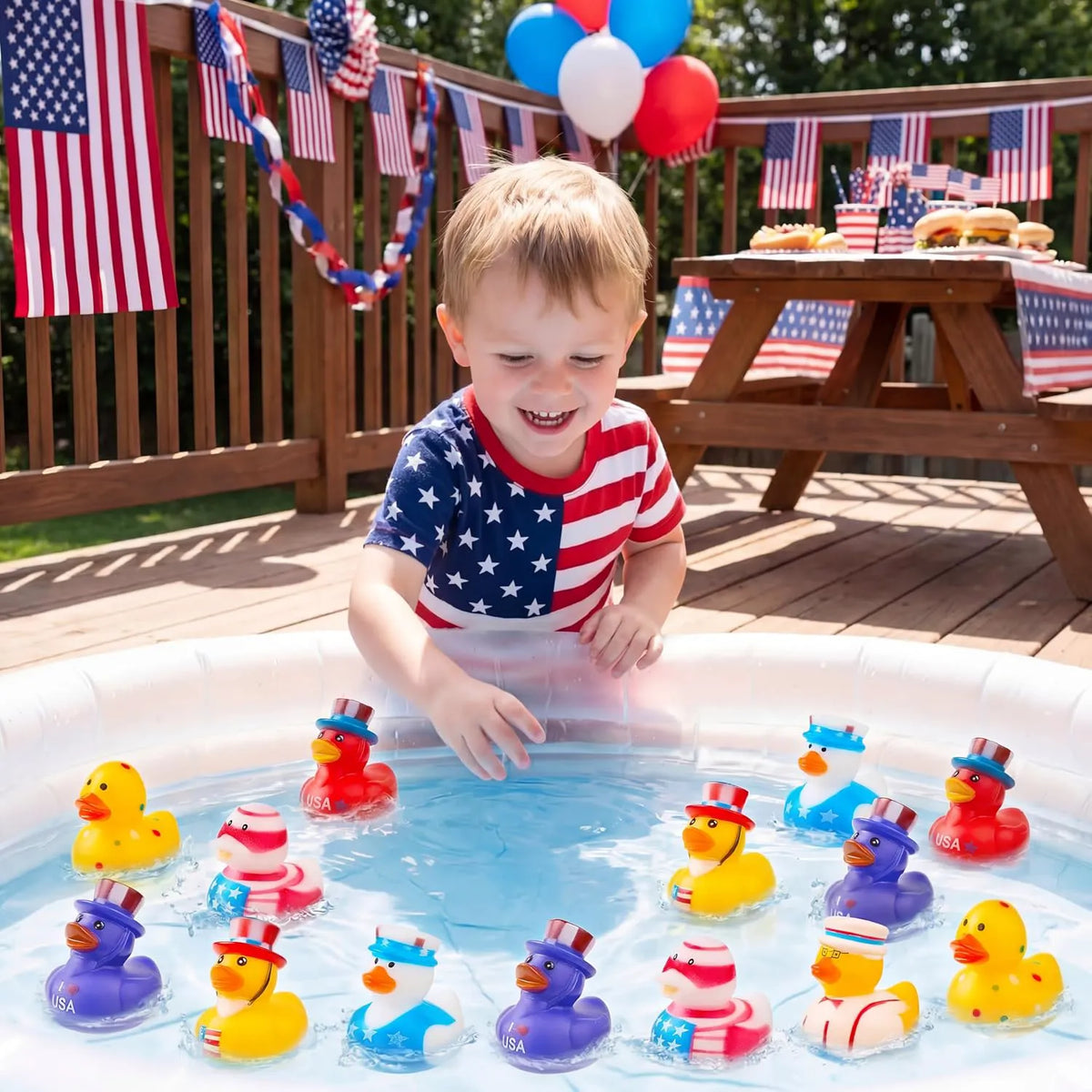 JOYIN Patriotic Red, White & Blue Rubber Ducks Toy Set - 24 Pcs