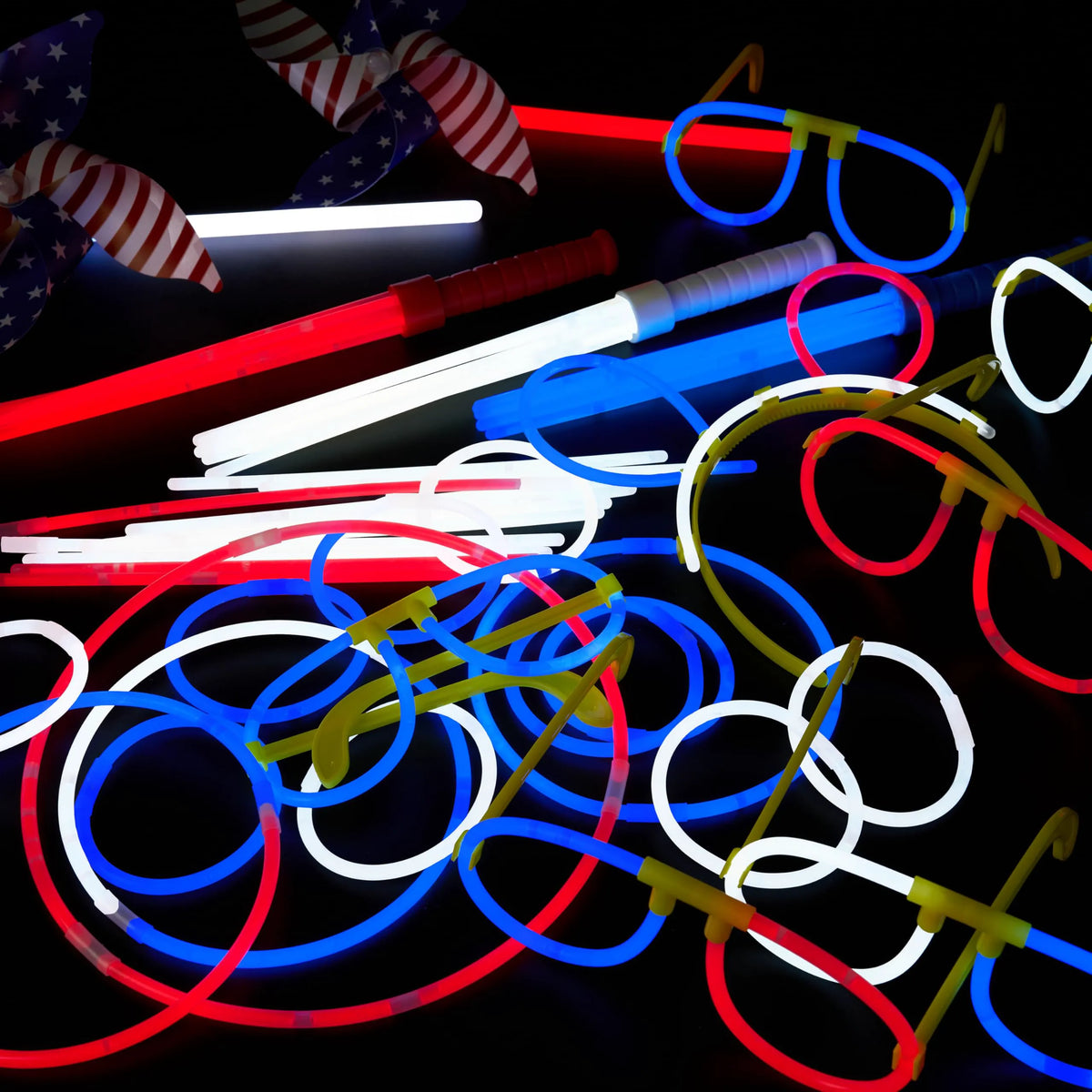 JOYIN Red, White & Blue Patriotic Glow Sticks & Accessories Pack - 90 Pcs