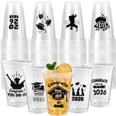 24 Pack 2026 Graduation Plastic Cups - Black 16oz Disposable Party Decorations