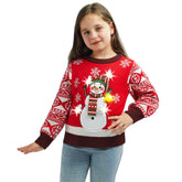 Kids Girls Red Snowman Ugly Christmas Sweater with Lights