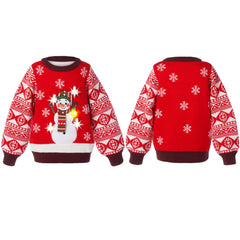 Kids Girls Red Snowman Ugly Christmas Sweater with Lights