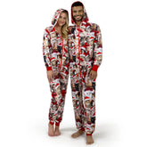 Men's Cute Cat Print Christmas Hooded Pajamas - Adult Holiday Sleepwear