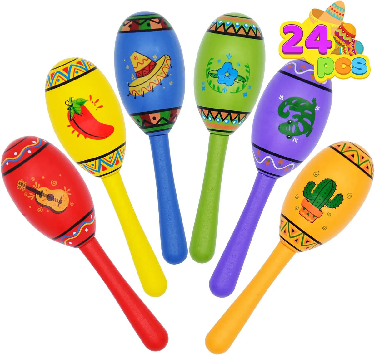 Mini Wooden Fiesta Maracas - Set of 24
