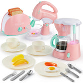Pink Pretend Play Kitchen Set with Coffee Maker, Mixer, and Toaster