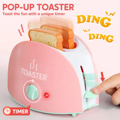 Pink Pretend Play Kitchen Set with Coffee Maker, Mixer, and Toaster