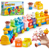 Montessori Farm Number Train Toy - Counting, Matching & Sorting with 9 Farm Animals for Toddlers 1-3