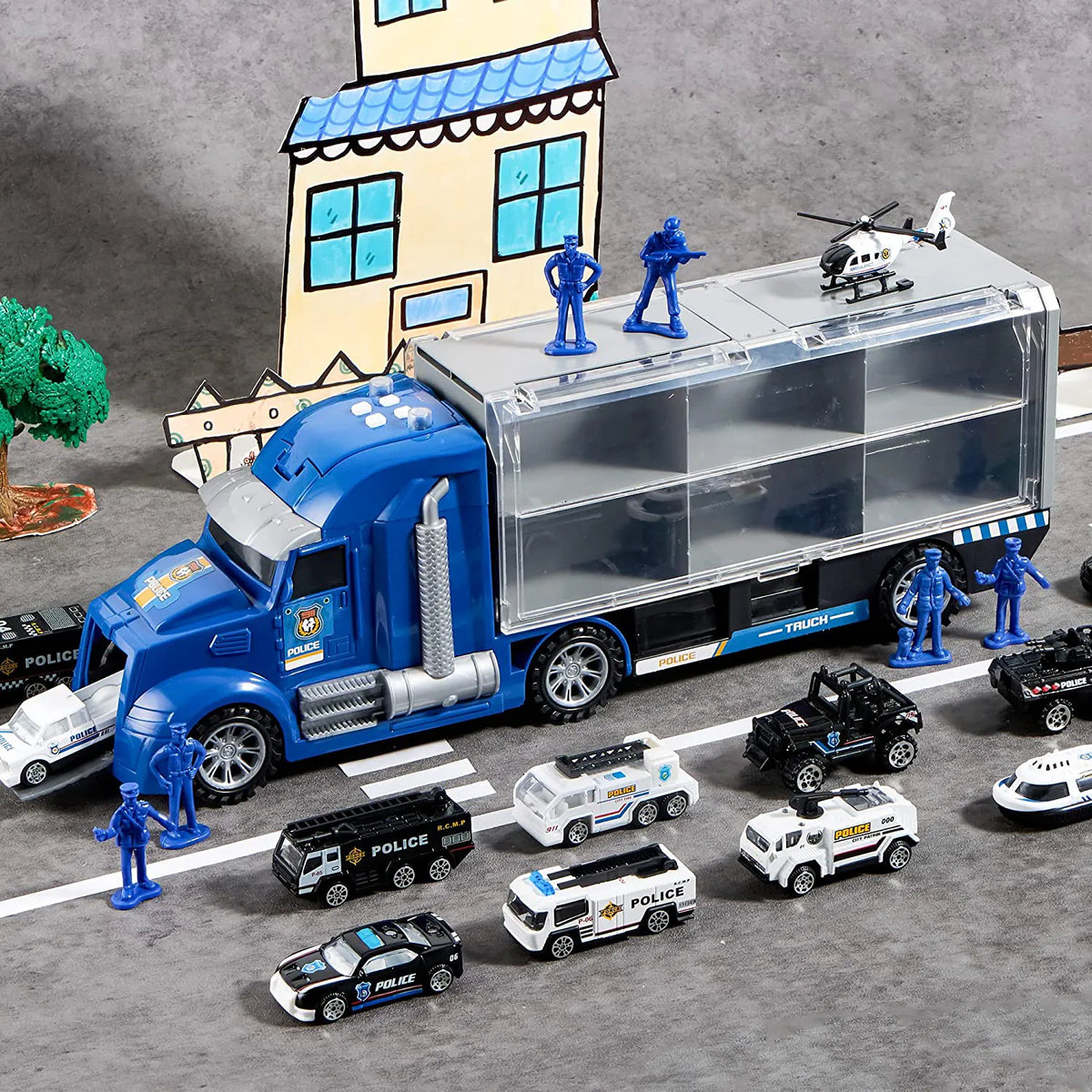 25-in-1 Police Carrier Truck Toy Set