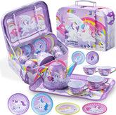 Purple Unicorn Castle Pretend Play Tin Teapot Set