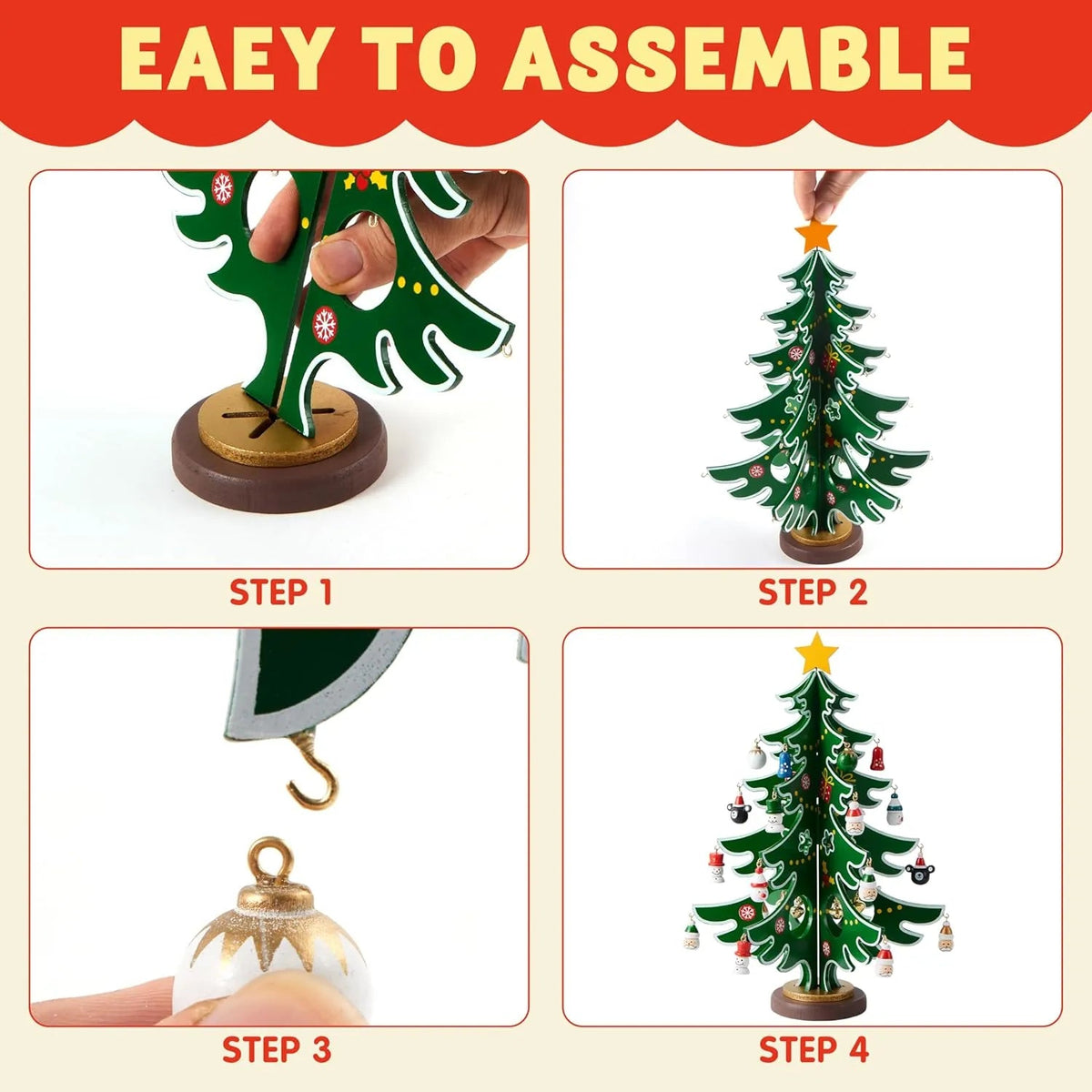 Wooden Christmas Advent Calendar Tree with 24 Ornaments