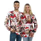 Unisex Loose Christmas Sweatshirt with Cute Kitten Print - Ugly Christmas Sweater