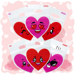 Valentine's Day Cellophane Gift Bags - 48 Pack Red Pink Heart Design Candy Treat Bags for Kids Party Favors, Classroom Exchange Prizes & Cookie Bags