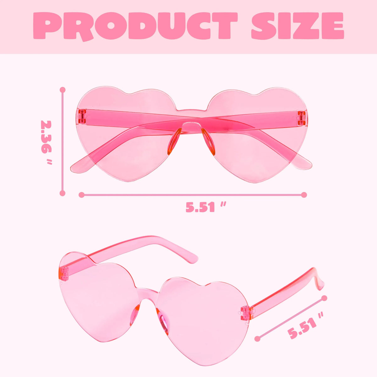 6-Pack Valentine's Day Heart-Shaped Rimless Sunglasses