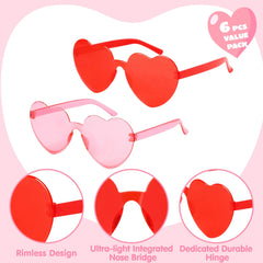 6-Pack Valentine's Day Heart-Shaped Rimless Sunglasses