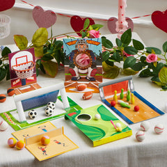 Valentine's Day Sports Party Favors for Kids - 28 Game Cards + 7 Mini Sports Ball Erasers (Football, Basketball, Soccer) | Class Prizes, Goodie Bag Stuffers