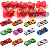 28 Prefilled Hearts with Die-Cast Cars and Valentine's Day Cards for Kids - Classroom Exchange Gifts
