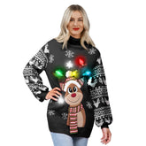 Women's Christmas Reindeer LED Light Up Ugly Sweater