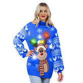 Women's Christmas Reindeer LED Light-Up Ugly Sweater