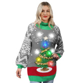 Women's LED Light-Up Ugly Christmas Tree Long Sweater