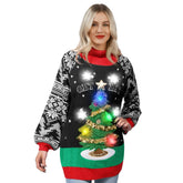 Women's LED Light-Up Ugly Christmas Tree Long Sweater