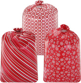 Large Red Holiday Plastic Gift Bags (3-Pack)