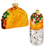 Christmas Glass Blown Ornament: Taco and Burrito Set