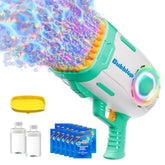 Play-Act 69-Hole Bubble Machine Gun Toy, Bazooka Rocket Shape Bubble Gun for Kids & Adults, Colored Lights Blaster Blower with Solution