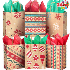 Kraft Holiday Gift Bags, 7.25 Inches, 24 Pack