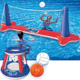 SLOOSH Inflatable Pool Float Set with Volleyball Net and Basketball Hoops - Red & Blue