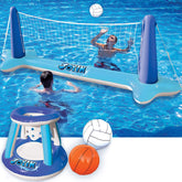 SLOOSH Inflatable Pool Float Set with Volleyball Net and Basketball Hoops, Blue