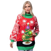 Adult Christmas Tree Long Sweater with Light Bulbs