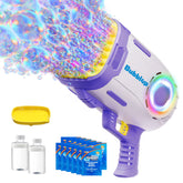 Play-Act 69-Hole Bubble Machine Gun Toy, Bazooka Rocket Shape Bubble Blaster with Colored Lights and Solution, Purple