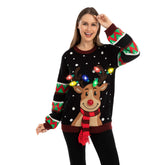 Black Reindeer Ugly Christmas Sweater with Lights