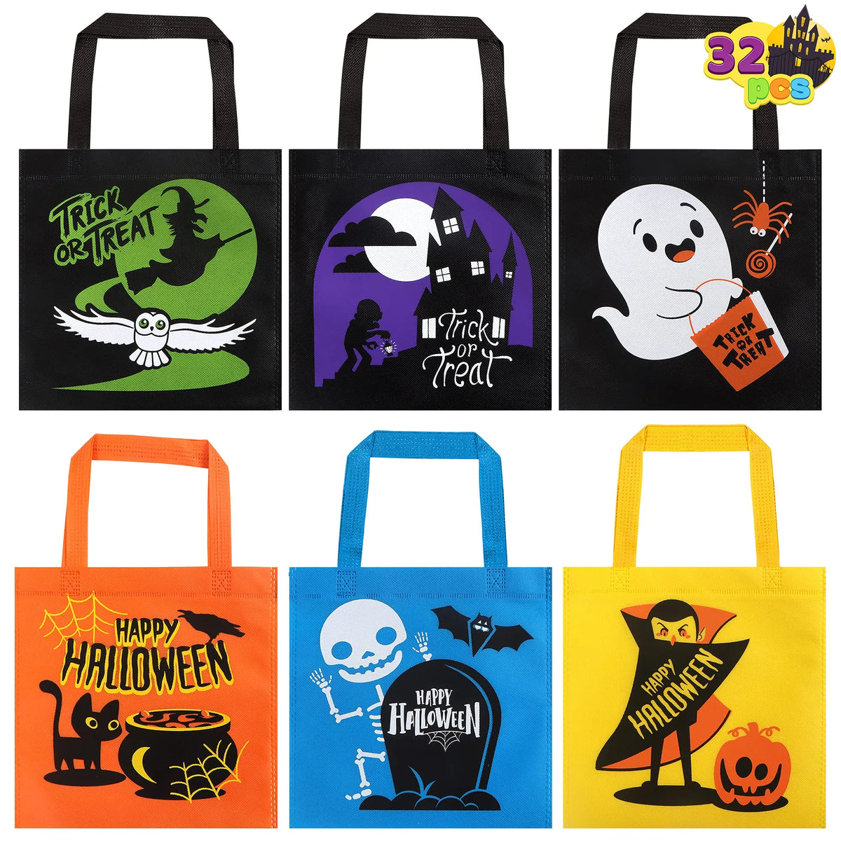 Halloween Non-Woven Colorful Tote Gift Bags (32-Pack)