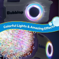 Play-Act 69-Hole Bubble Machine Gun Toy, Bazooka Rocket Shape Bubble Blaster with Colored Lights and Solution, Purple