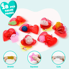 28-Piece Glitter Squishy Hearts Set with Valentine's Day Cards for Kids Classroom Exchange Gifts