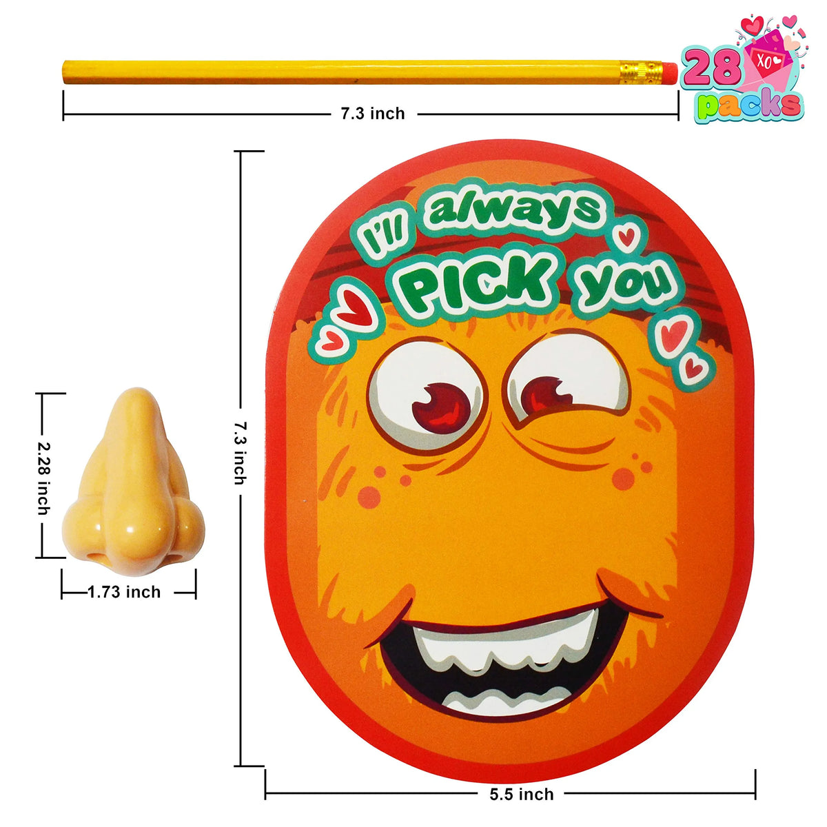 28Pcs 'I Pick Your Nose' Pencil Sharpener Set - Kids Valentine's Cards for Gifts