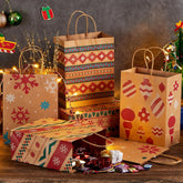 24-Pack Christmas Kraft Gift Bags with Assorted Holiday Prints