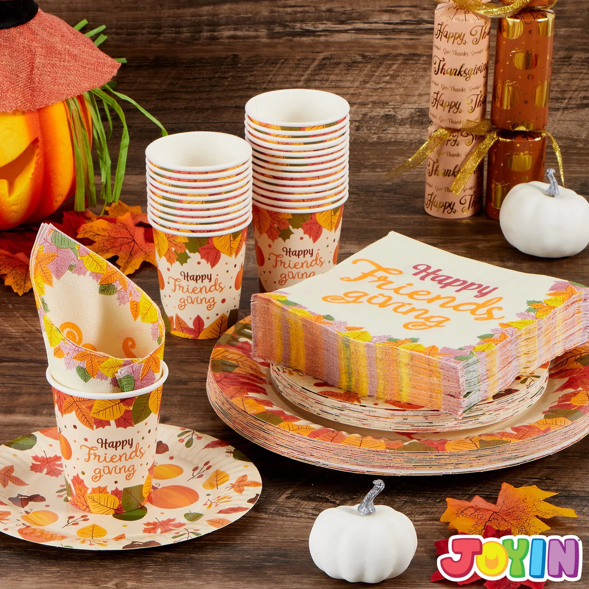 120-Piece Friendsgiving Disposable Dinnerware Set with Paper Plates and Napkins
