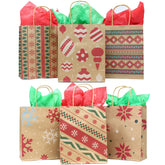 Kraft Holiday Gift Bags, 7.25 Inches, 24 Pack